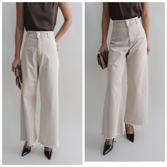 Zara Off White The Marine Straight High Rise Slim Fit Relaxed Leg Jeans Size 10 - Picture 11 of 13